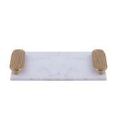 Dez White Marble rectangle tray golden handles Set van 2 PTMD - Dienblad - PTMD - livinglovely.nl