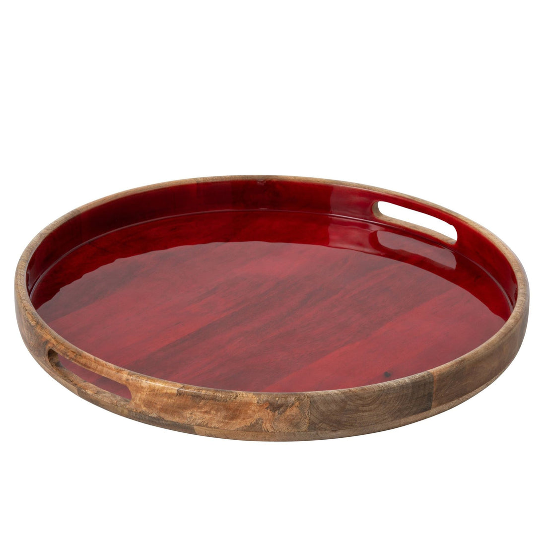 Dienblad Mangohout Donkerrood/Naturel van J-Line, dienblad van mangohout in donkerrood en naturel