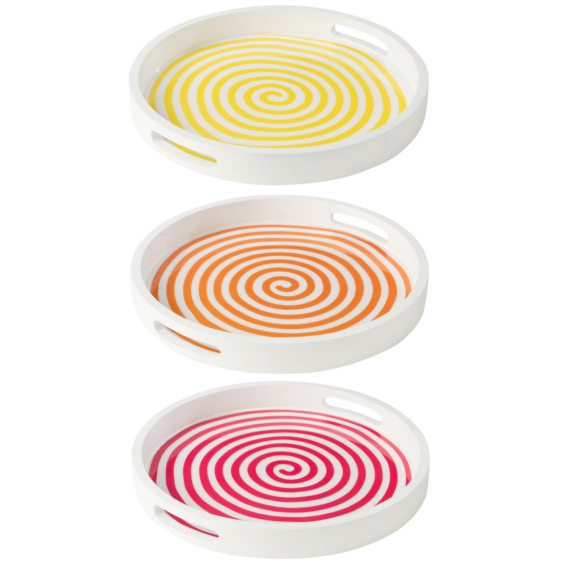 Dienblad Rond Mangohout Roze/Oranje/Geel Set van 3 J-Line