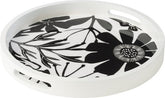 Dienblad Rond Met Handvaten Bloemen Mangohout Zwart/Wit - Dienblad - J-Line - livinglovely.nl