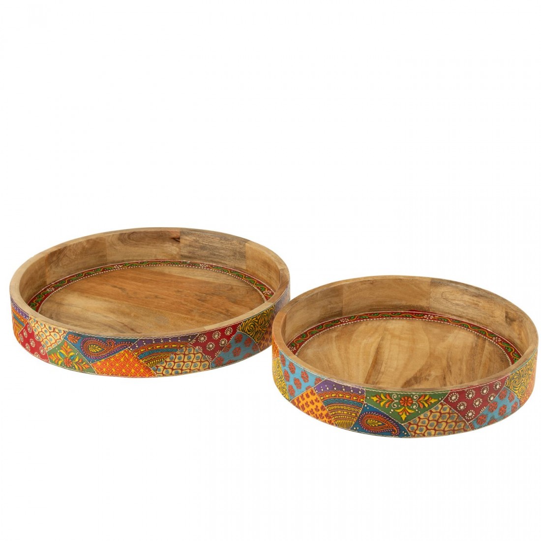 Dienbladen Delhi Mango Hout Mix Set van 2 - Dienblad - J-Line - livinglovely.nl