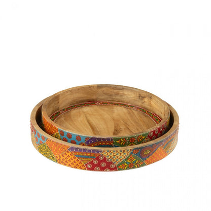 Dienbladen Delhi Mango Hout Mix Set van 2 - Dienblad - J-Line - livinglovely.nl