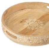 Dienbladen Met 2 Handvaten Kralen Mango Hout Naturel/Wit Set van 2 - Dienblad - J-Line - livinglovely.nl