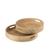 Dienbladen Met 2 Handvaten Kralen Mango Hout Naturel/Wit Set van 2 - Dienblad - J-Line - livinglovely.nl