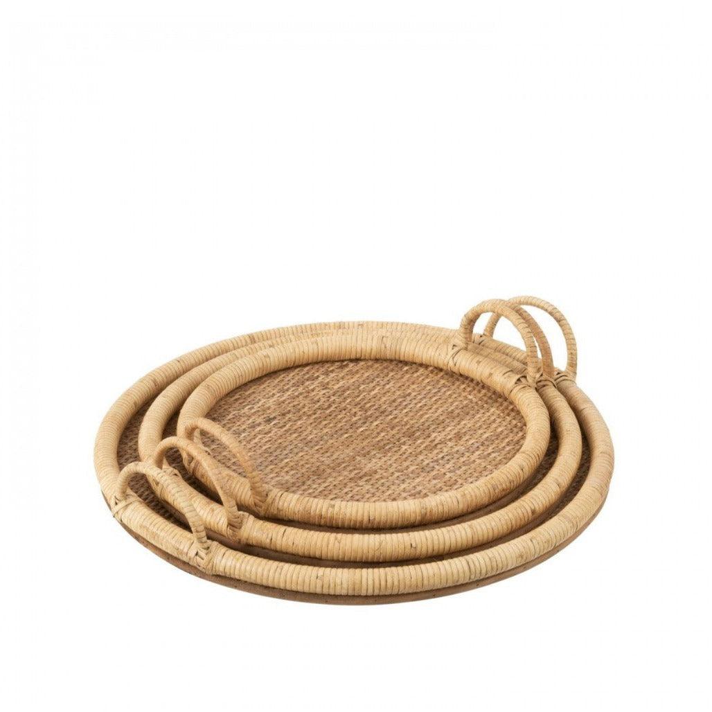 Dienbladen Ovaal Rotan/Metaal Natuur Set van 3 - Dienblad - J-Line - livinglovely.nl