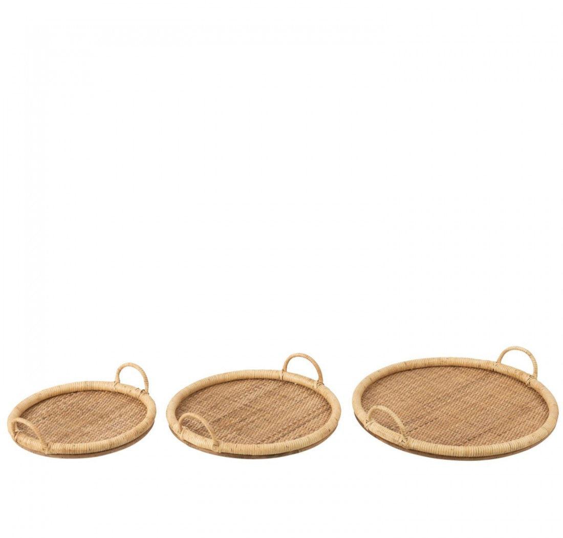 Dienbladen Ovaal Rotan/Metaal Natuur Set van 3 - Dienblad - J-Line - livinglovely.nl