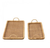 Dienbladen Rechthoek Rotan/Metaal Natuur Set van 2 - Dienblad - J-Line - livinglovely.nl
