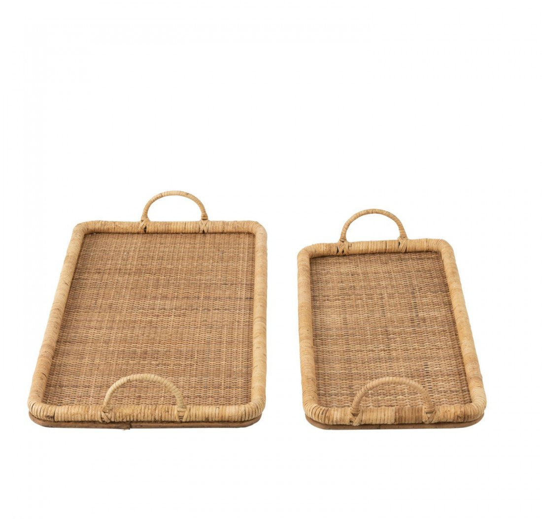 Dienbladen Rechthoek Rotan/Metaal Natuur Set van 2 - Dienblad - J-Line - livinglovely.nl