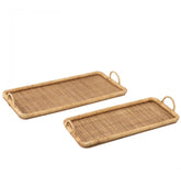 Dienbladen Rechthoek Rotan/Metaal Natuur Set van 2 - Dienblad - J-Line - livinglovely.nl