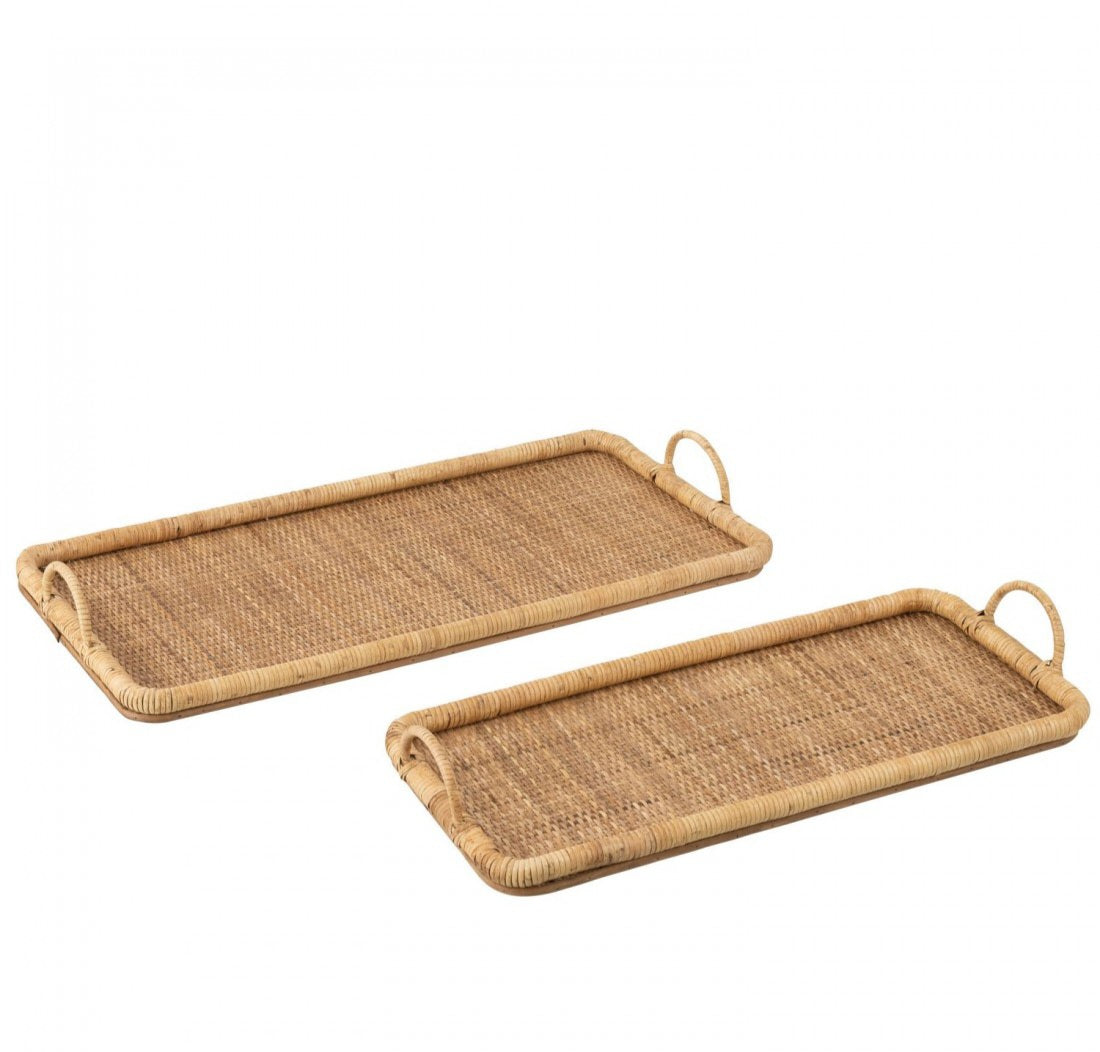 Dienbladen Rechthoek Rotan/Metaal Natuur Set van 2 - Dienblad - J-Line - livinglovely.nl