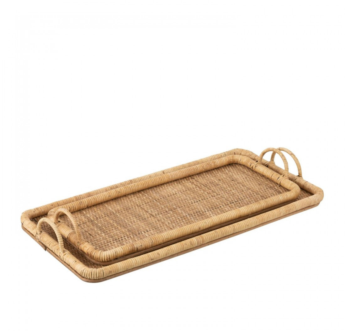 Dienbladen Rechthoek Rotan/Metaal Natuur Set van 2 - Dienblad - J-Line - livinglovely.nl