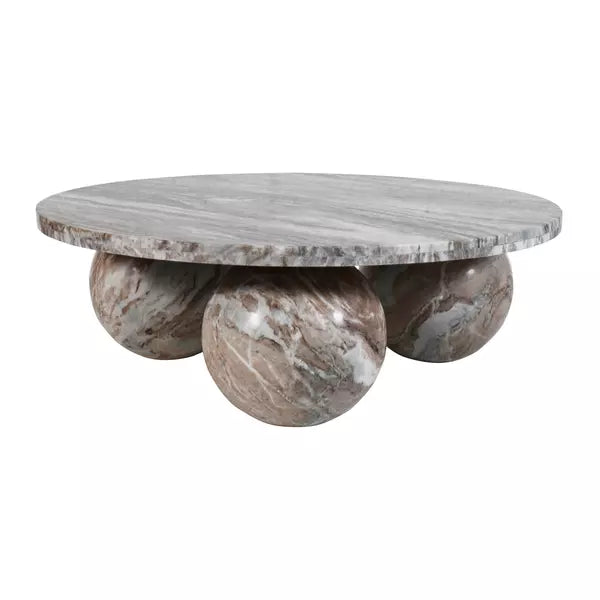 Diro Beige Marble 3 ball coffeetable round PTMD - Salontafel - PTMD - livinglovely.nl