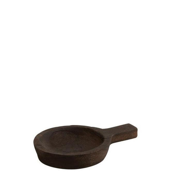 Dish Round Handle Paulownia Wood Dark Brown Small , , J-Line , livinglovely.nl