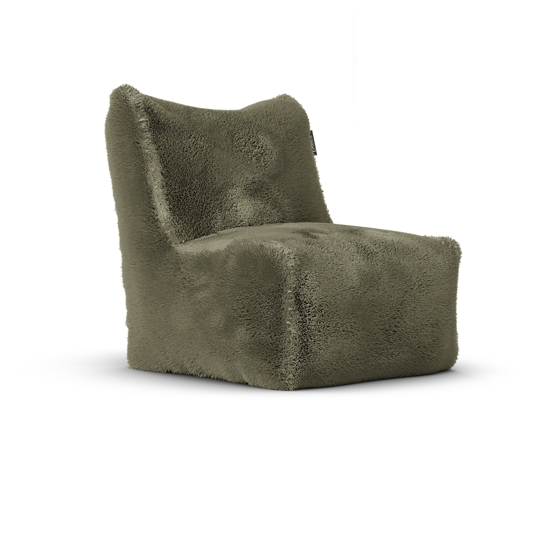Doodle Junior Lounge Seat Desert van Laui Lounge, compacte groengrijze furry loungestoel schuin van links voren