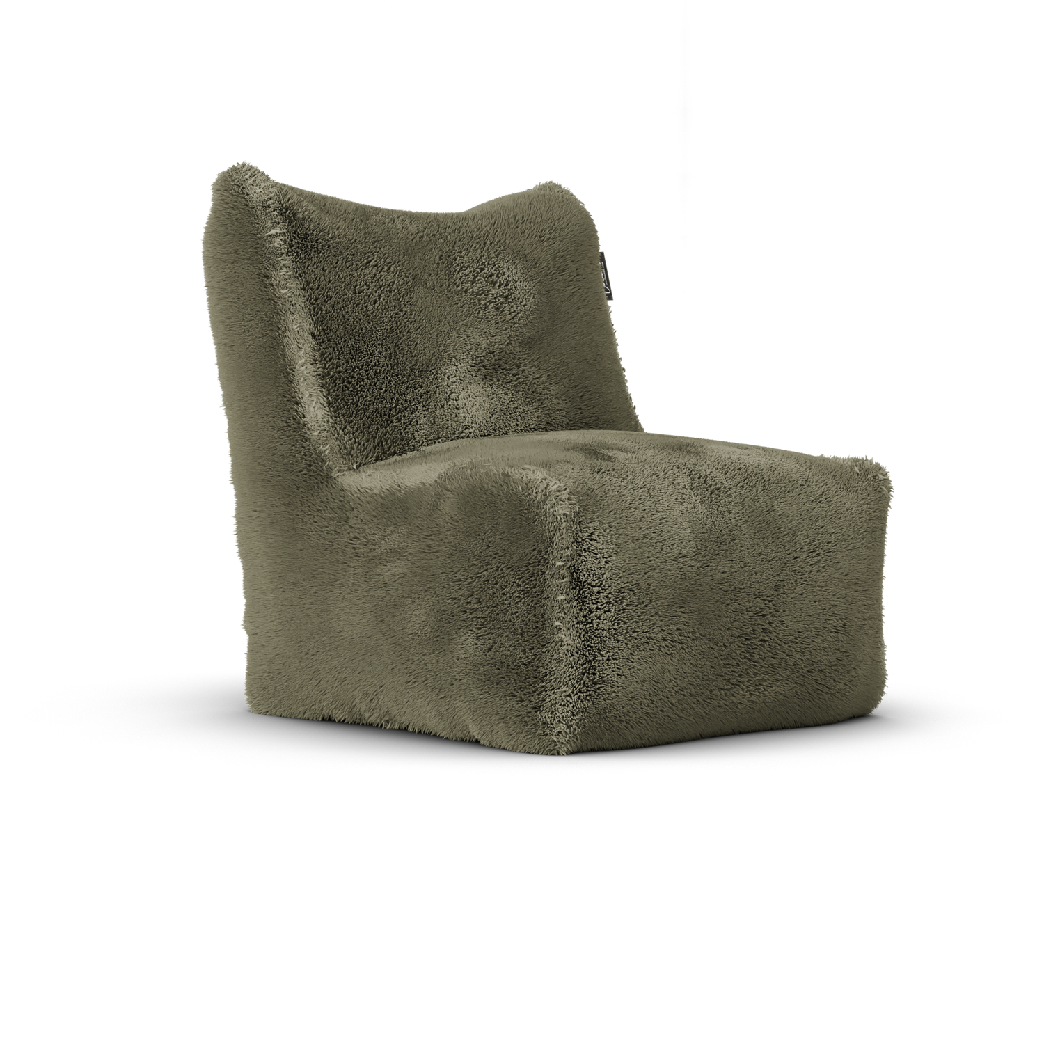 Doodle Junior Lounge Seat Desert van Laui Lounge, compacte groengrijze furry loungestoel schuin van links voren
