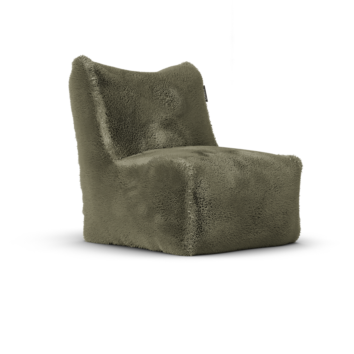 Doodle Junior Lounge Seat Desert van Laui Lounge, compacte groengrijze furry loungestoel schuin van links voren