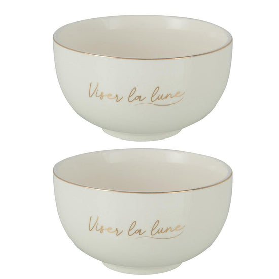 Doos Van 2 Kom Porselein Viser La Lune Wit/Goud Large , Kom , J-Line , livinglovely.nl