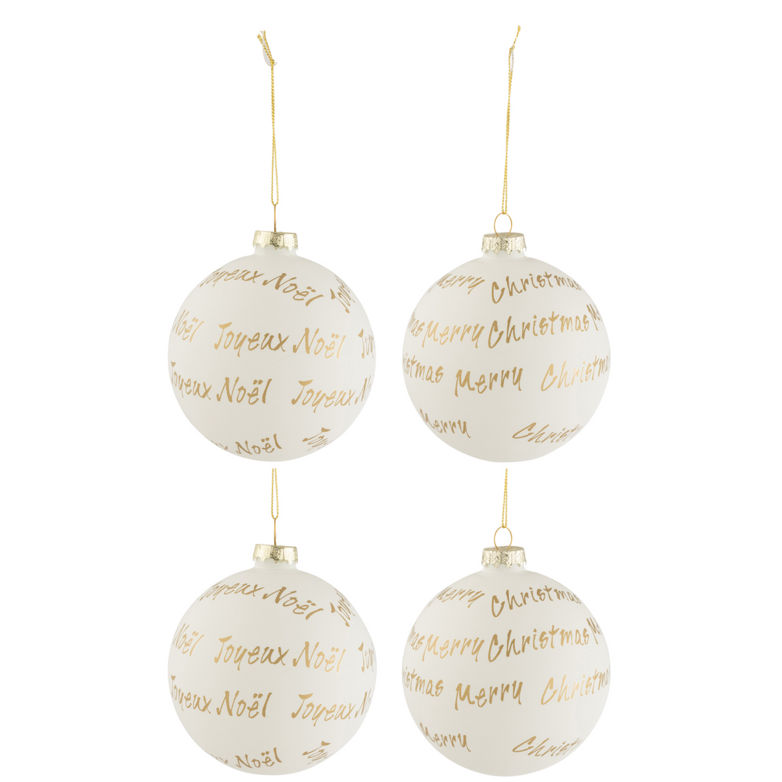 Doos van 4 Kerstballen Glas Wit/Goud Medium - Kerstbal - J-Line - livinglovely.nl