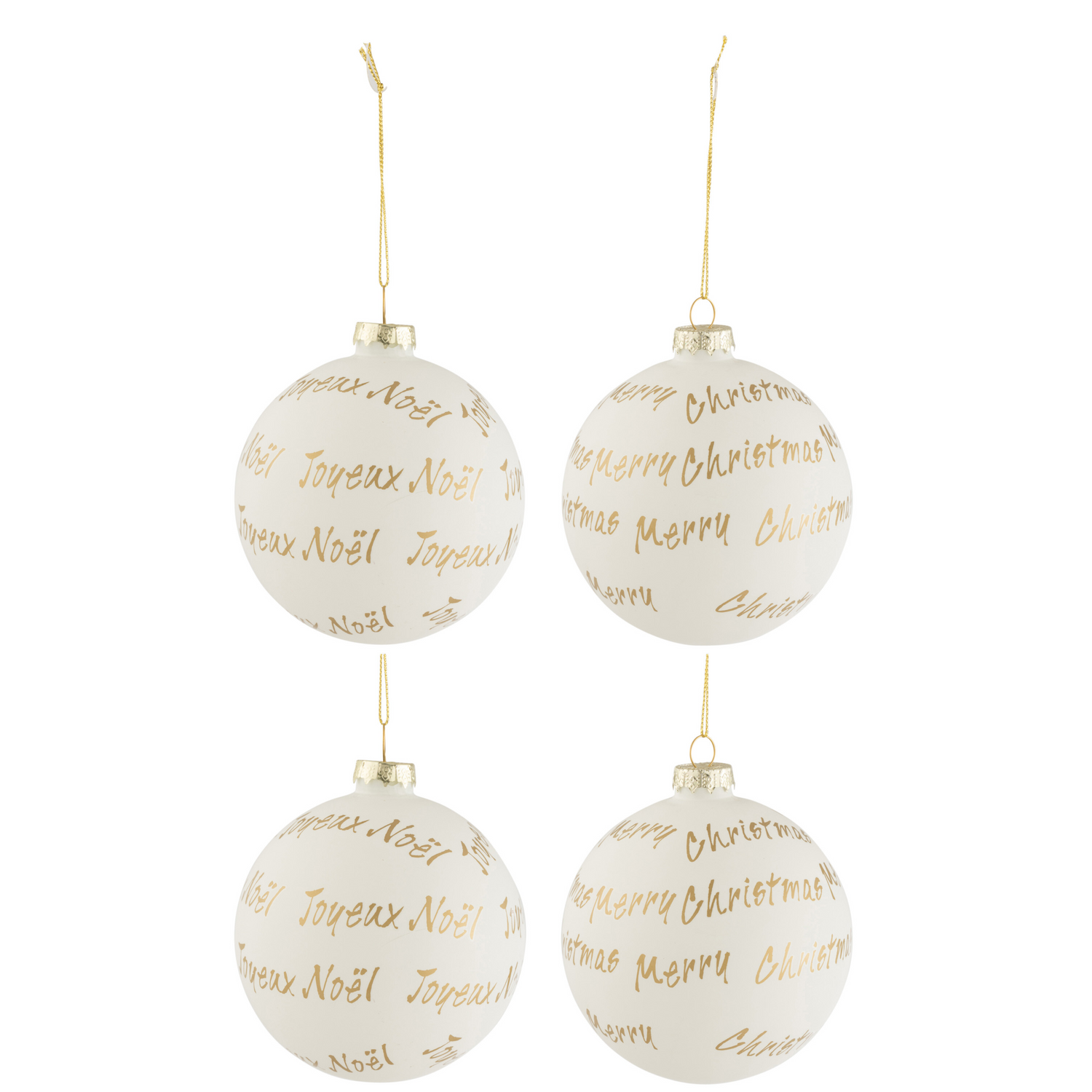 Doos van 4 Kerstballen Glas Wit/Goud Medium - Kerstbal - J-Line - livinglovely.nl
