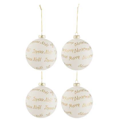 Doos van 4 Kerstballen Glas Wit/Goud Medium - Kerstbal - J-Line - livinglovely.nl