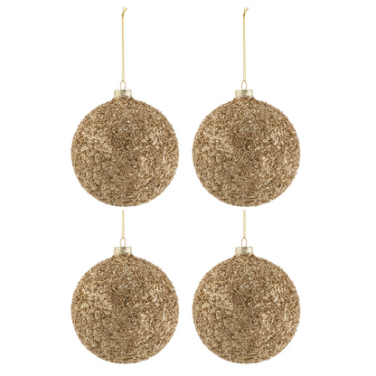 Doos Van 4 Kerstballen Glitter Glas Goud Large 15x13cm - Kerstbal - J-Line - livinglovely.nl