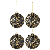 Doos Van 4 Kerstballen Glitter Paillettenglas Zwart Goud Medium - Kerstbal - J-Line - livinglovely.nl