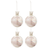Doos Van 4 Kerstballen Kroon Pluim Licht Roze Glas Medium - Kerstbal - J-Line - livinglovely.nl