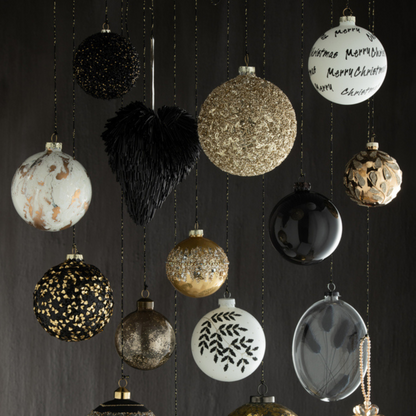 Doos Van 4 Kerstballen Marmerlook Glas Wit/Goud Medium - Kerstbal - J-Line - livinglovely.nl