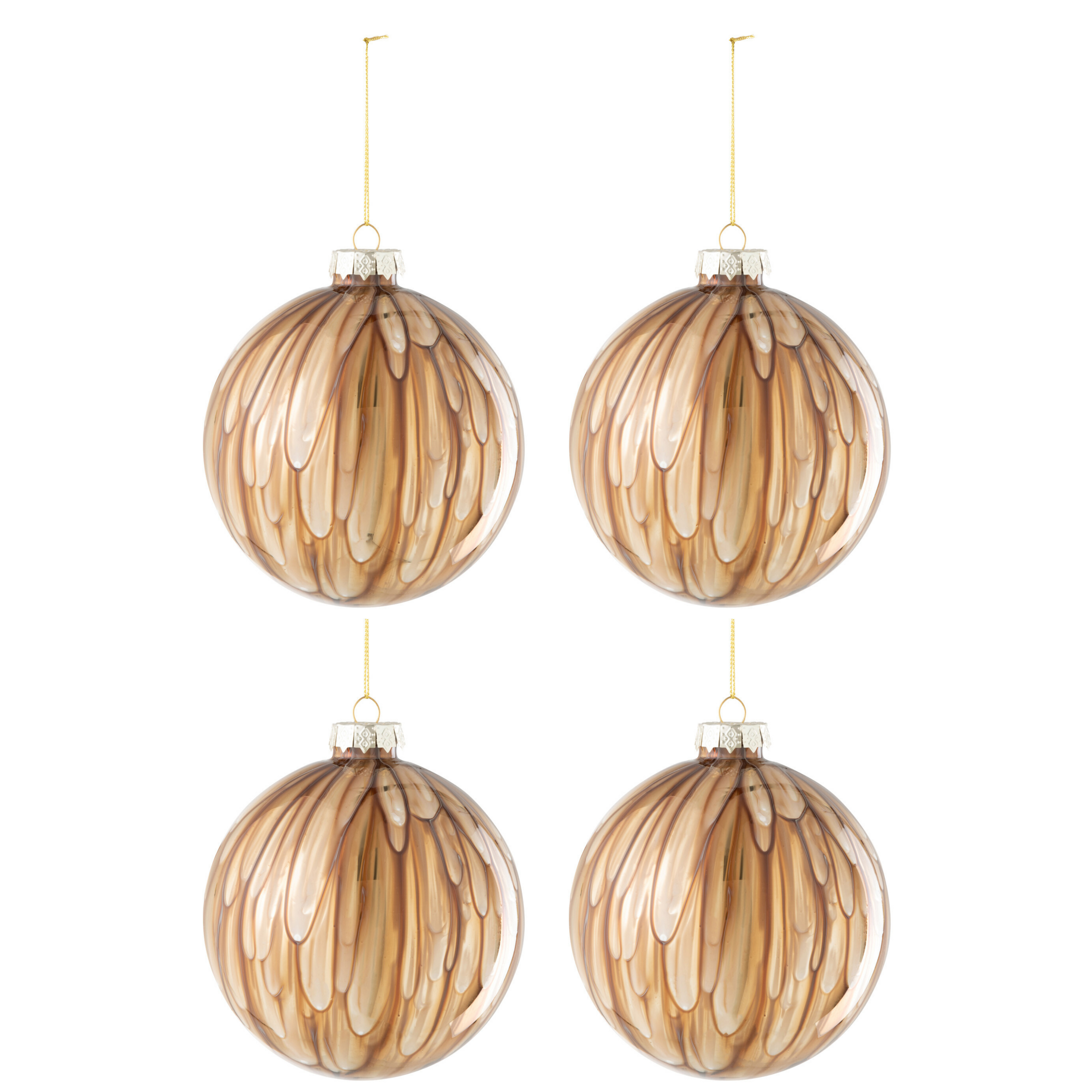 Doos van 4 Kerstballen Spots Glas Bruin/Goud Large - Kerstbal - J-Line - livinglovely.nl