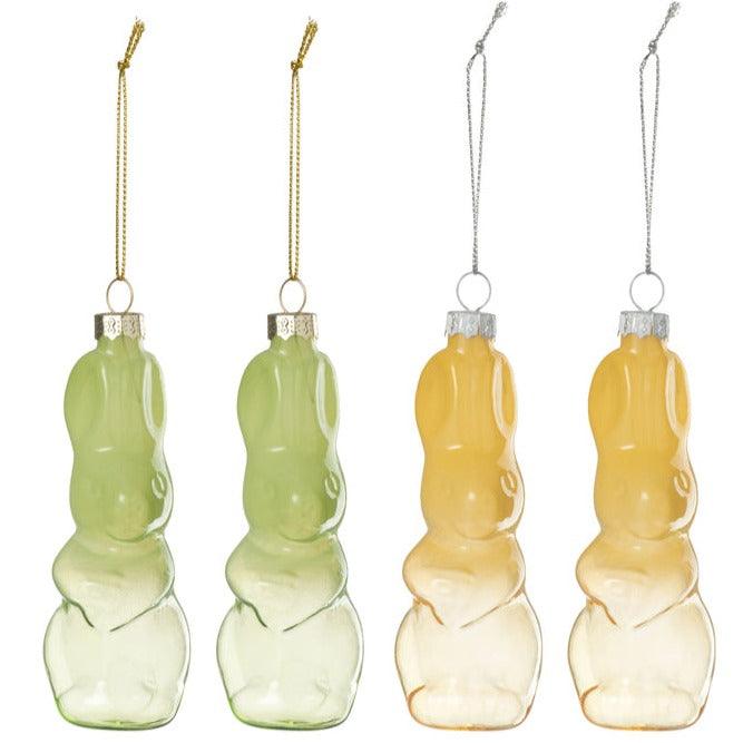 Doos Van 4 Konijnen Hanger Glas Groen/Geel 2 stuks , paas , J-Line , livinglovely.nl