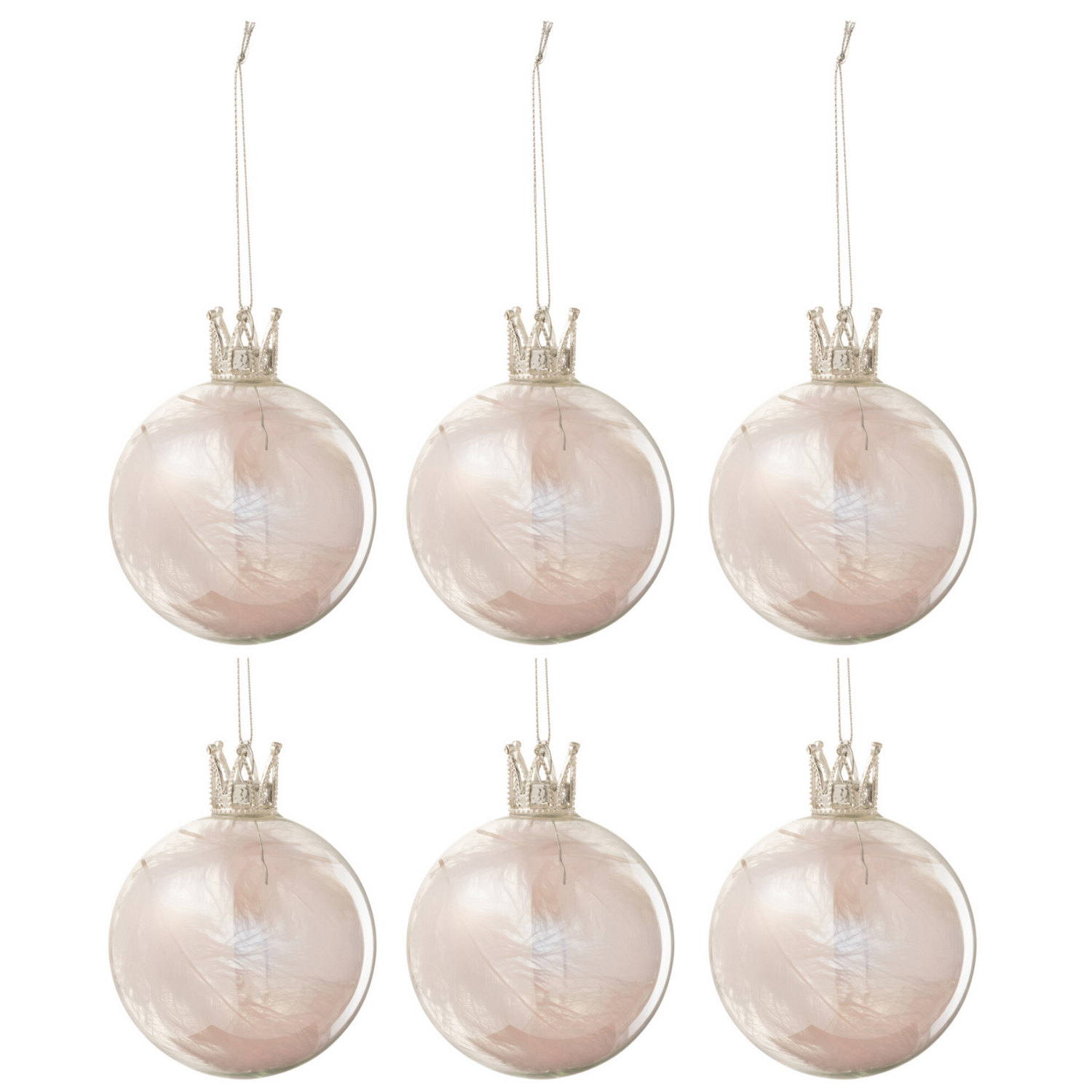 Doos van 6 Kerstballen Crown Roze Glas Small - Kerstbal - J-Line - livinglovely.nl