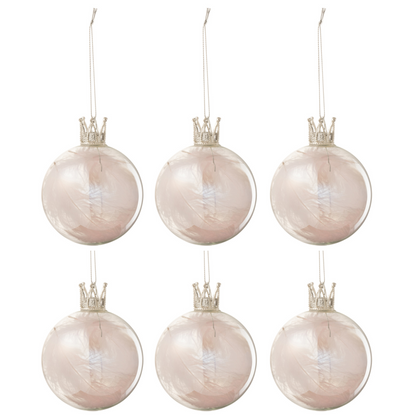 Doos van 6 Kerstballen Crown Roze Glas Small - Kerstbal - J-Line - livinglovely.nl