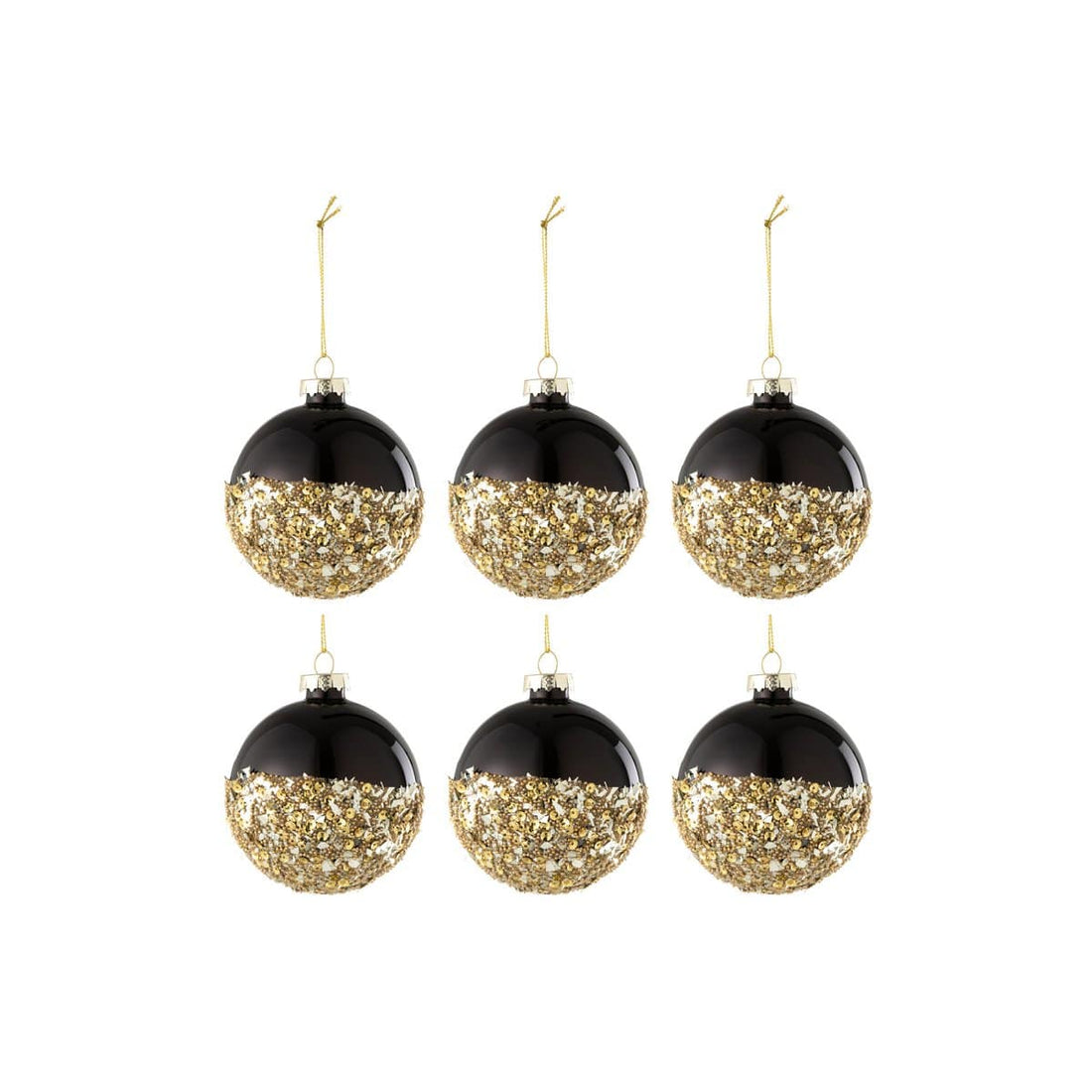 Doos van 6 Kerstballen Glas Zwart/Goud - Kerstbal - J-Line - livinglovely.nl
