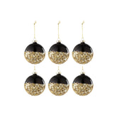 Doos van 6 Kerstballen Glas Zwart/Goud - Kerstbal - J-Line - livinglovely.nl