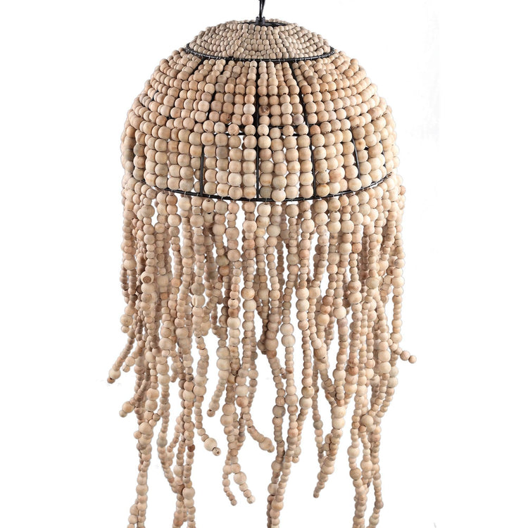 Doritty Naturel hanging lamp wood beaded round PTMD , Hanglamp , PTMD , livinglovely.nl