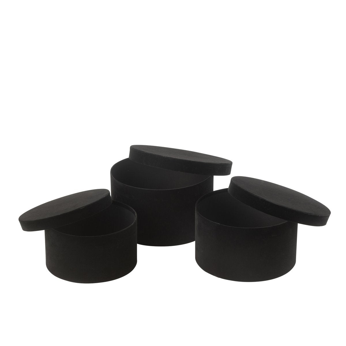 Dozen Rond Plat Fluweel Papier Zwart Set van 3 - Cadeauverpakking - J-Line - livinglovely.nl