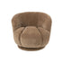 Draaifauteuil van J-Line in taupe fluweelachtige stof, ronde kuipvorm met omlopende rugleuning, vooraanzicht