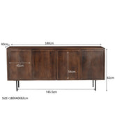 Dressoir Elan 180cm in Chestnut, donkerbruin mangohout met zwart onderstel