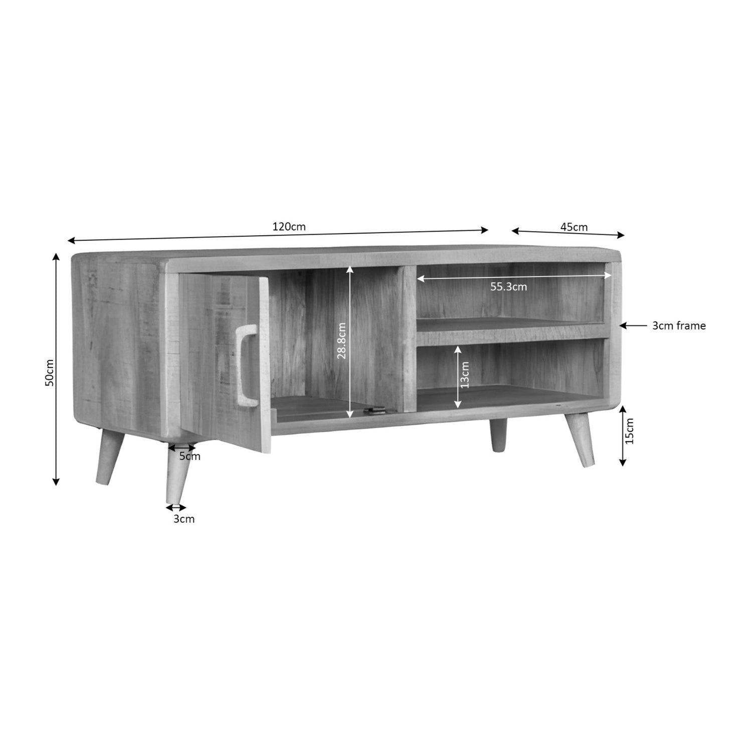 Dressoir Madison van Starfurn in bruin mangohout met vier deuren en zwart frame
