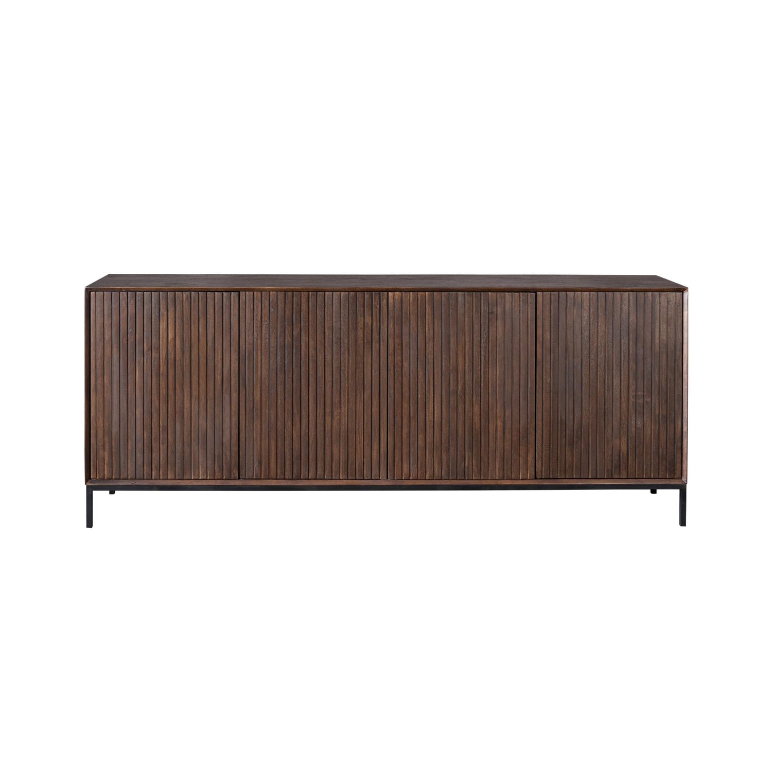 Detail van de mangohouten latten op de deuren van het dressoir