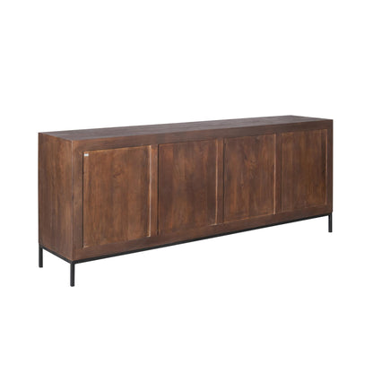 Close-up van de houtnerf van het massieve mangohout van het dressoir