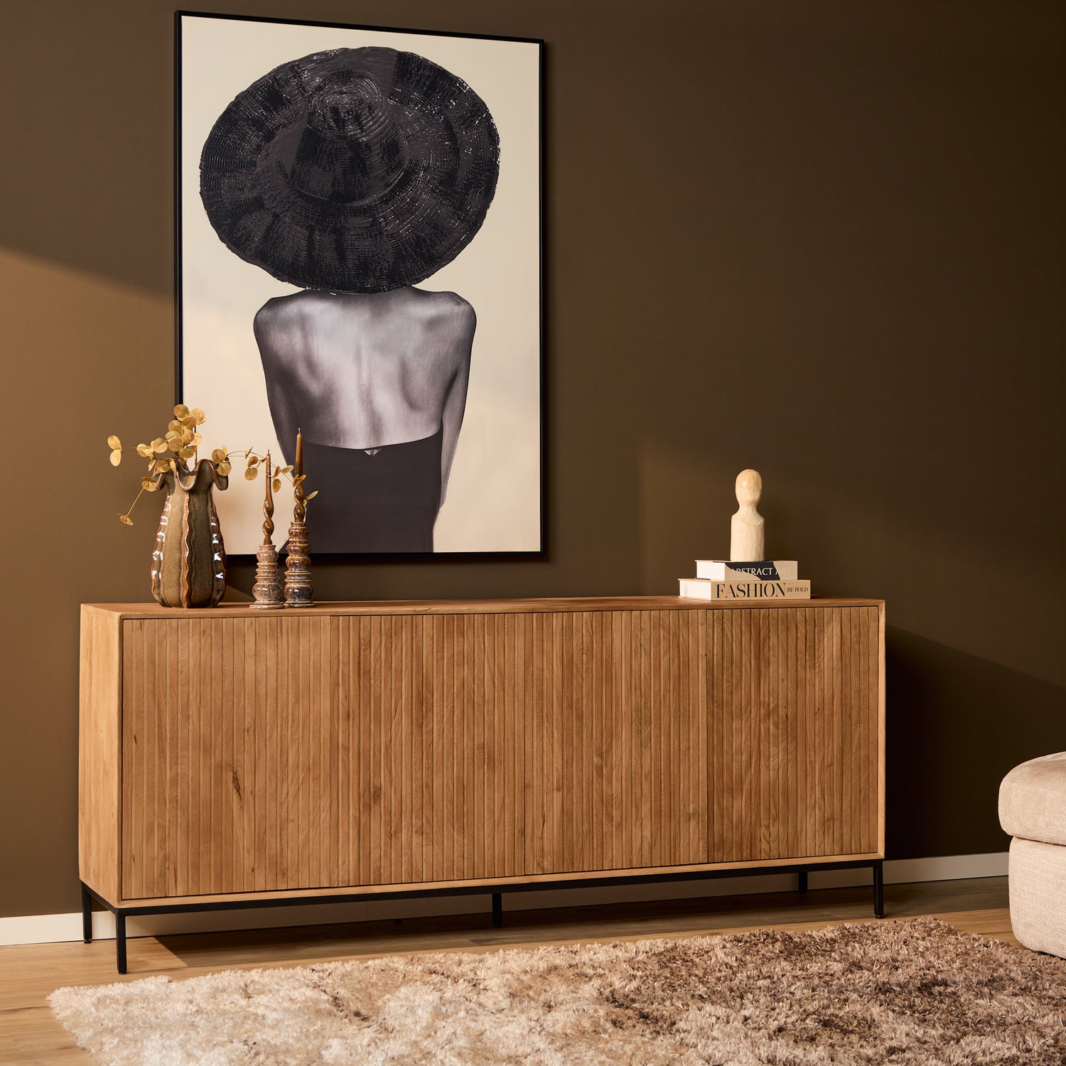 Dressoir Madison van Starfurn in naturel mangohout met vier deuren, 210 cm breed