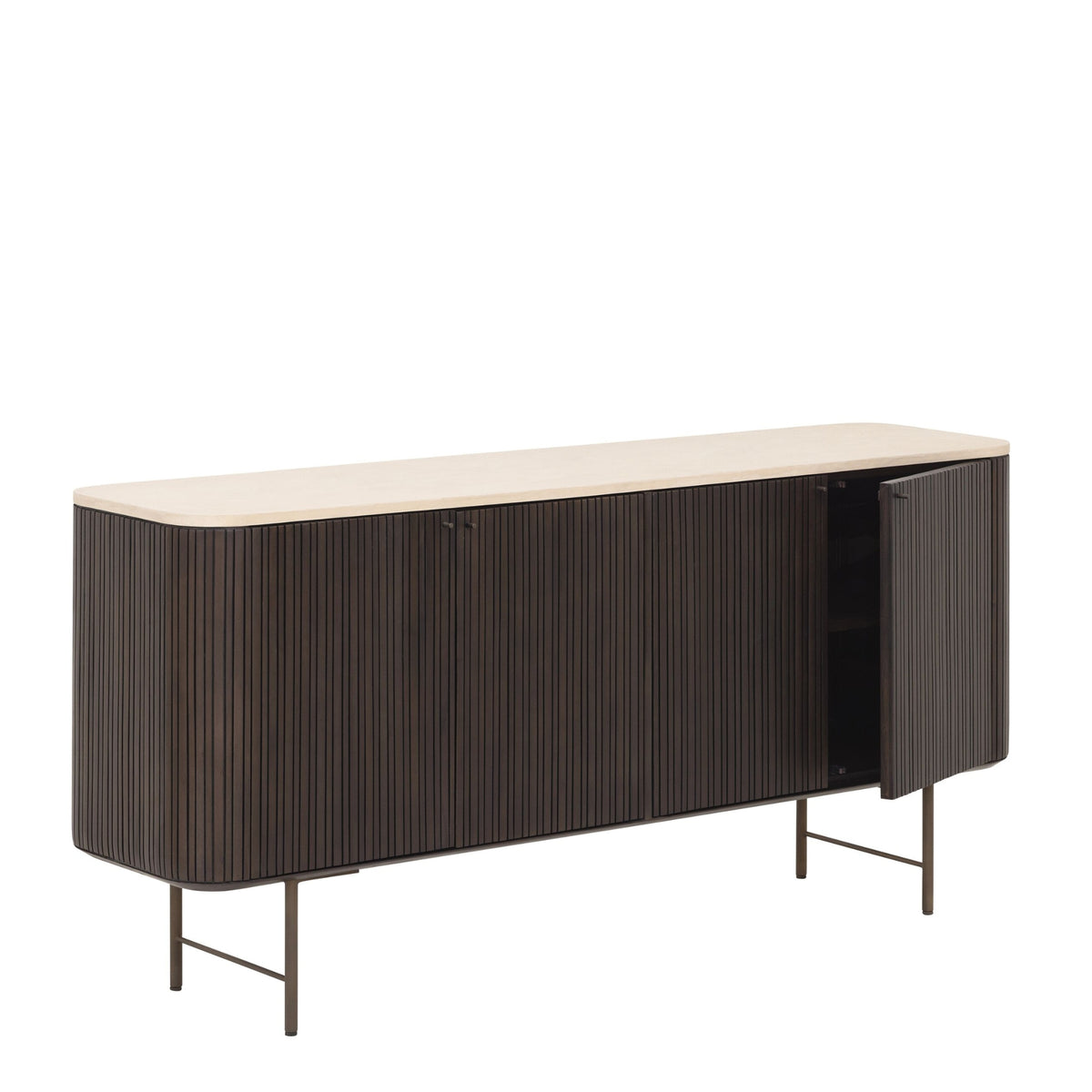 Detail van de verticale mahoniehouten latten op de deuren van het Dressoir Maroon