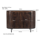 Maatschets van het Noor dressoir met afmetingen 115 bij 43 bij 81 cm
