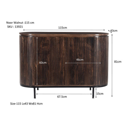 Maatschets van het Noor dressoir met afmetingen 115 bij 43 bij 81 cm