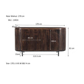 Maatschets van het Noor dressoir met afmetingen 170 bij 43 bij 81 cm
