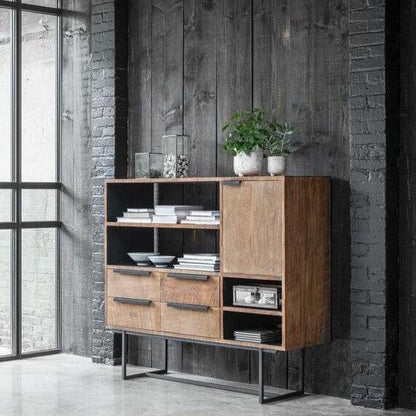 Grijs verweerd dressoir 136cm met laden en open vakken DTP Home