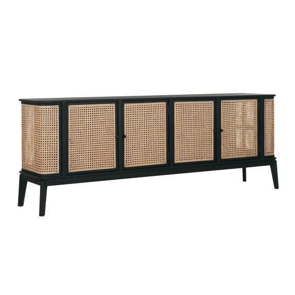 Dressoir Raffles 4 deuren zwart mindi hout zijaanzicht