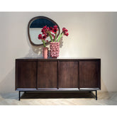 Dressoir Ravenstein 180cm in Chestnut, donkerbruin mangohout met zwart onderstel