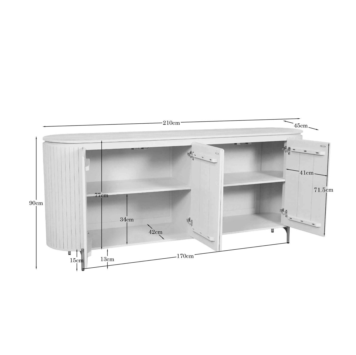 Bruin Solana dressoir van 210 cm langs een wand in een ruime eetkamer